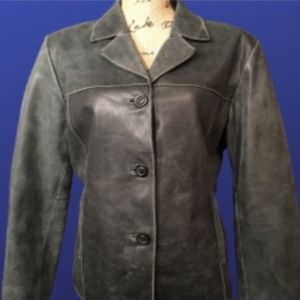 MOSSIMO Distressed BLACK 100% LEATHER Blazer Jacket